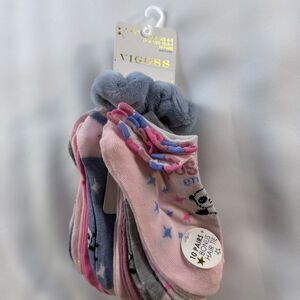 VIGOSS Girls' 10 Pairs of Socks with Blue Hair Tie - Multicolor Sock size 6-8